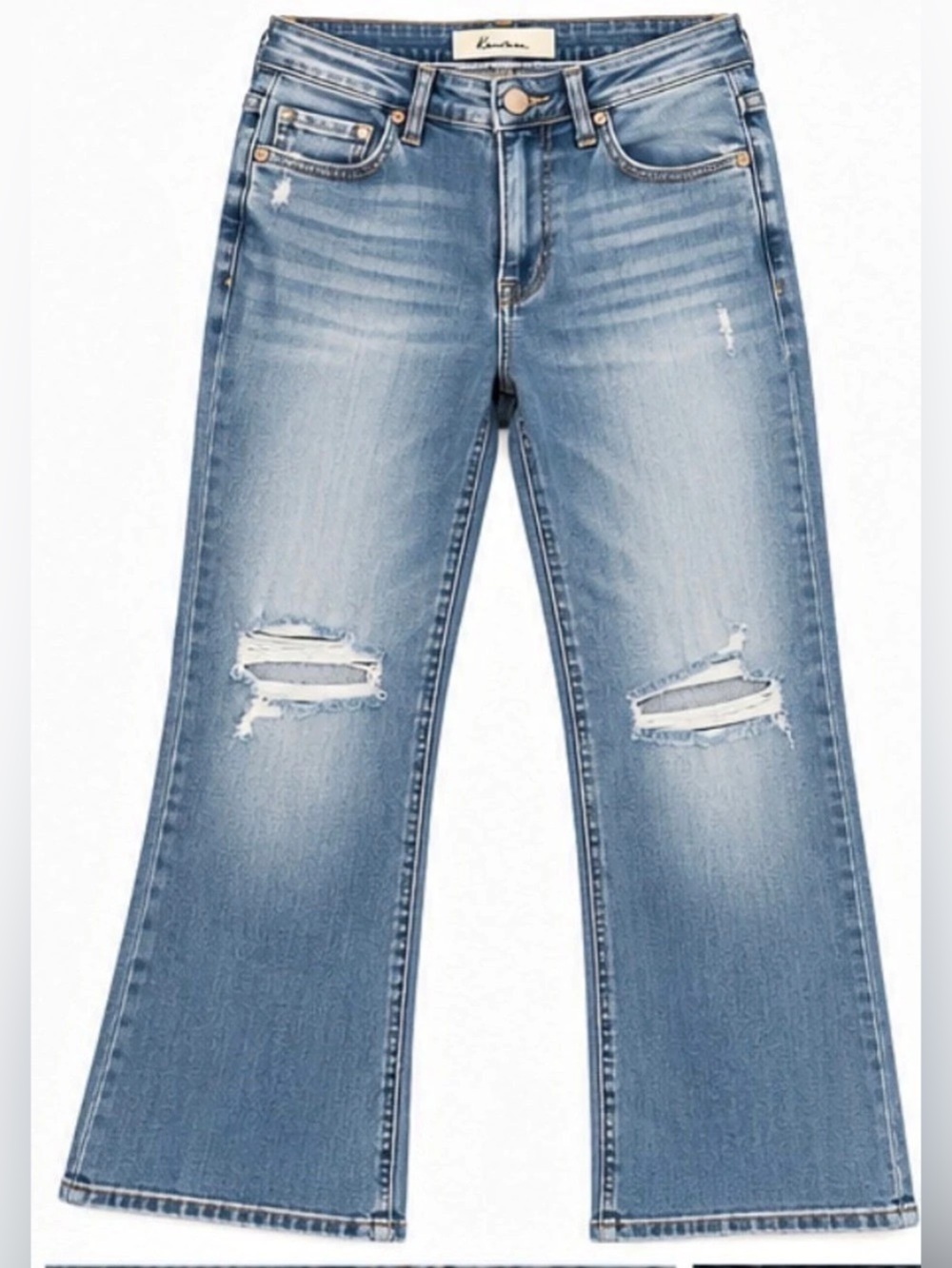 Kancan Jeans Size 15/31 High Rise Flare Distressed Long Inseam Stretch Denim